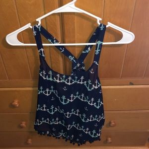 Turquoise navy blue tank top w/ anchors